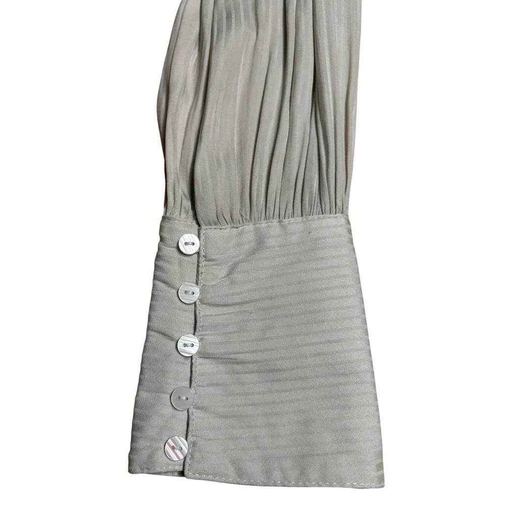 Free People Serena Striped Puff Shoulder Button Up Shirt Beige Women's Small‎